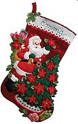 Santa Poinsettia Tree Stocking Felt Applique Kit