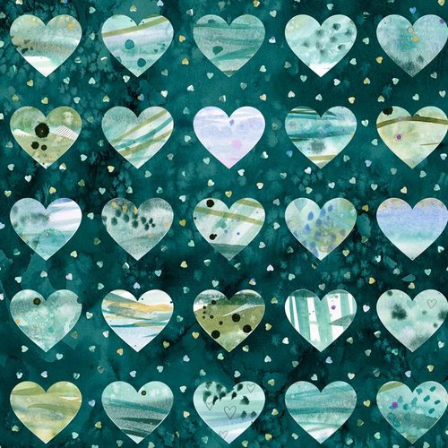 108" Fleur The Love Heart Dark Teal - Quilt Fabric