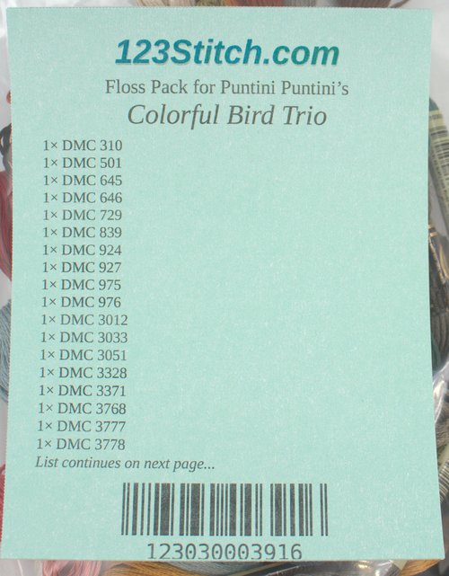 Floss Pack for "Colorful Bird Trio"