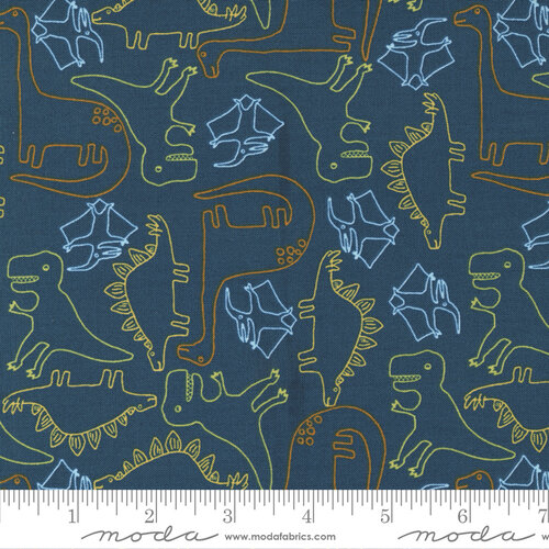 Stomp Stomp Roar Teal - Dino Sketch - Quilt Fabric