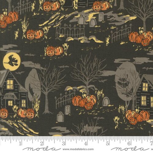 Home Sweet Haunt House Charcoal - Halloween Quilt Fabric