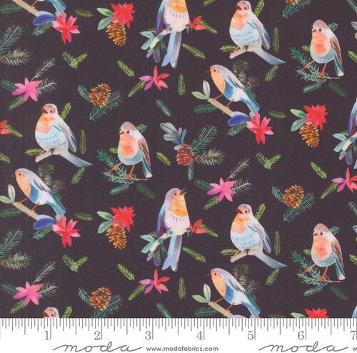 Love And Cheer Birds Coal - Christmas Quilt Fabric