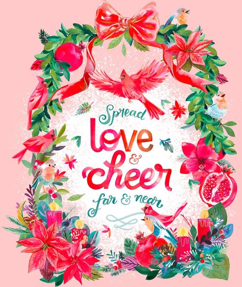 Love And Cheer Panel Multi - Christmas Quilt Panel