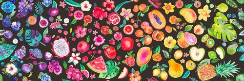 Copa Flora Fruit Rainbow Midnight - Quilt Fabric