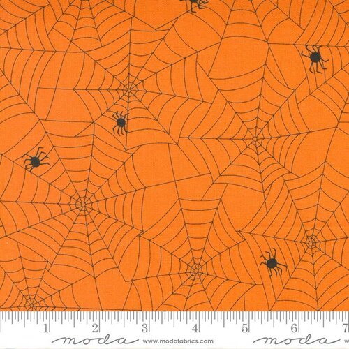 Too Cute To Spook Orange Pumpkin - Spidey Webs - Fabric