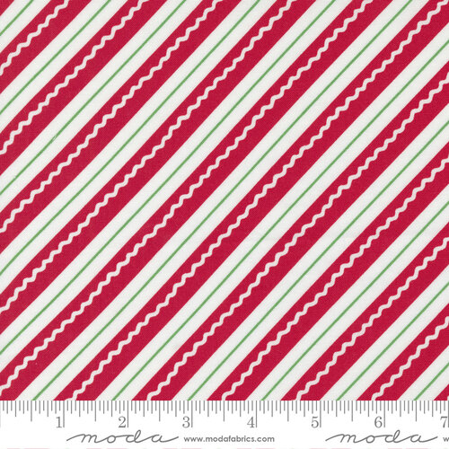 Reindeer Games Poinsettia Red - Candy Cane Stripes - Fabric