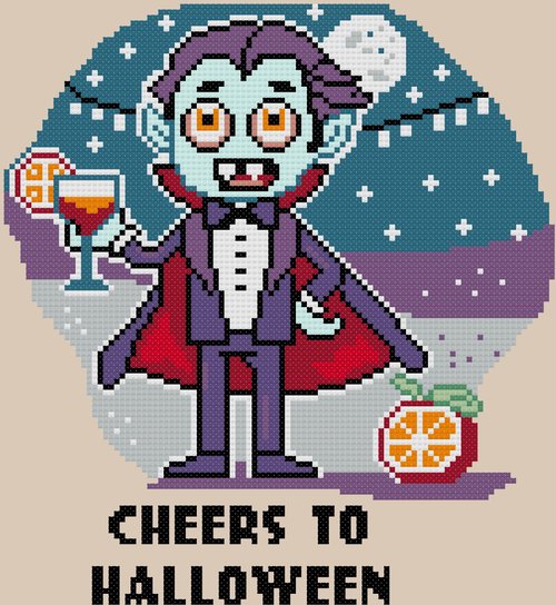 Happy Dracula - Halloween Cross Stitch Pattern