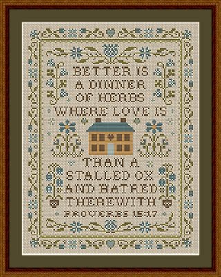 Dinner Of Herbs Proverb 15:17 Christian Cross Stitch Pattern