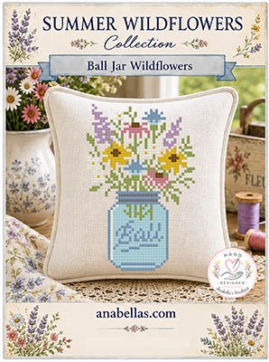 Summer Wildflower: Ball Jar Wildflowers Cross Stitch Pattern