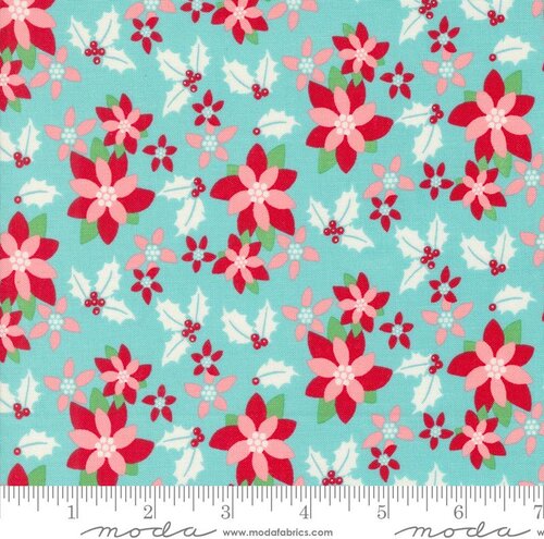 Kitty Christmas Poinsettia - Icicle - Quilt Fabric