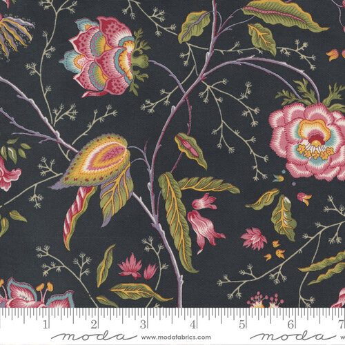 Florences Fancy Black Ink - Fanciful Floral - Quilt Fabric