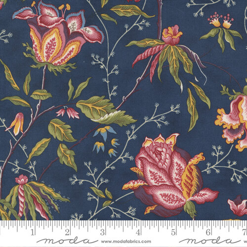 Florences Fancy Indigo - Fanciful Floral Florals - Fabric