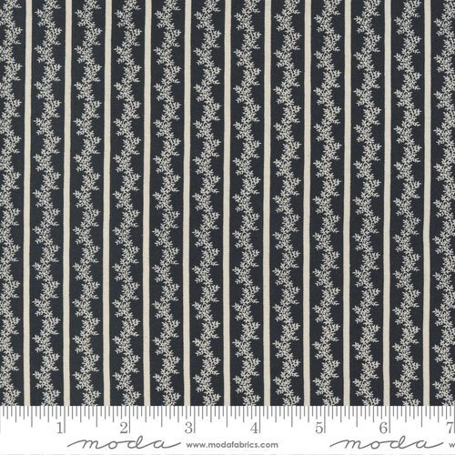 Florences Fancy Black Ink - Trellis Vine Stripes - Fabric