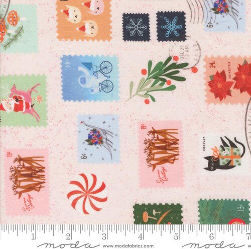 Tiny Christmas Stamps Snow - Quilt Fabric