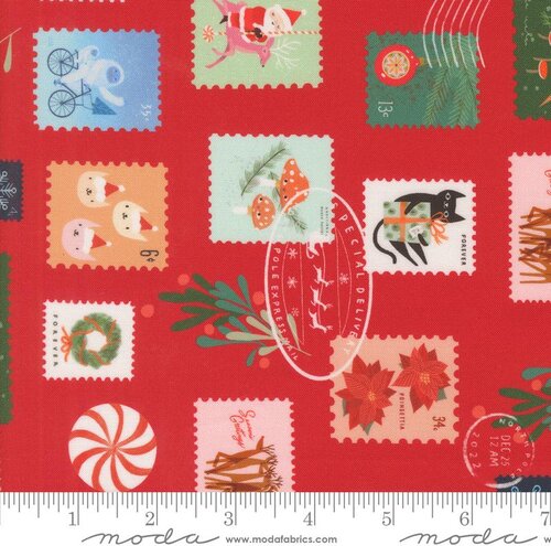 Tiny Christmas Stamps Red - Quilt Fabric