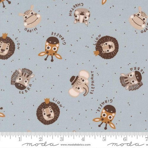 Wildly Cute Safari Heads Sky - Quilt Fabric