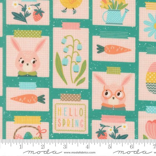Hop Into Spring Pictures Turquoise - Quilt Fabric
