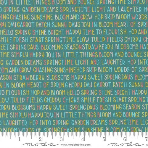 Hop Into Spring Text Teal - Quilt Fabric
