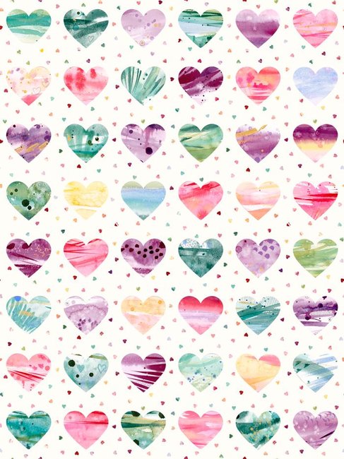 Fleur The Love QC Large Hearts Rainbow - Quilt Fabric