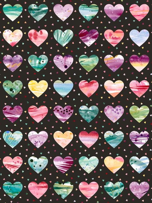 Little Lovelies Hearts Midnight - Quilt Fabric