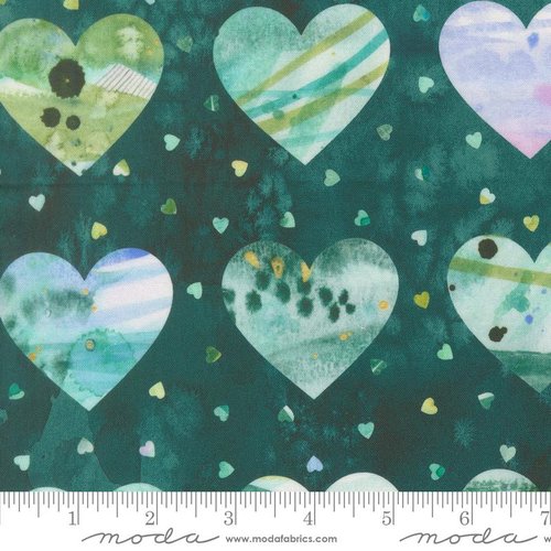 Fleur The Love Hearts Dark Teal - Quilt Fabric