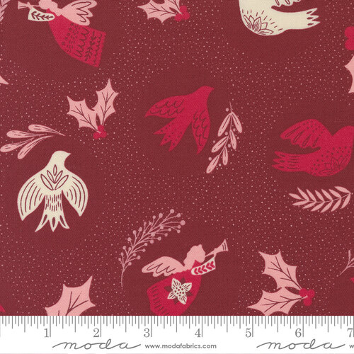 Good News Great Joy Cranberry - Hark Birds - Quilt Fabric