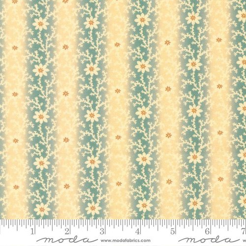 Betsys Best Striped Flowers Aqua - Quilt Fabric