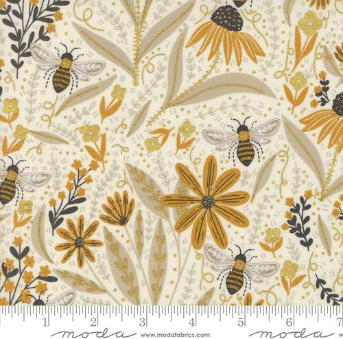 Bee Garden Metallic Porcelain - Quilt Fabric