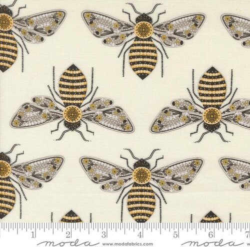 Bee Garden Bees - Metallic Porcelain - Quilt Fabric