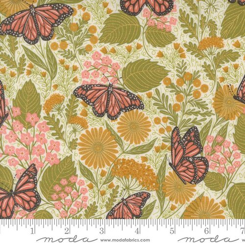 Bee Garden Butterfly - Metallic Porcelain - Quilt Fabric