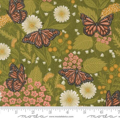 Bee Garden Butterfly - Metallic Ivy - Quilt Fabric