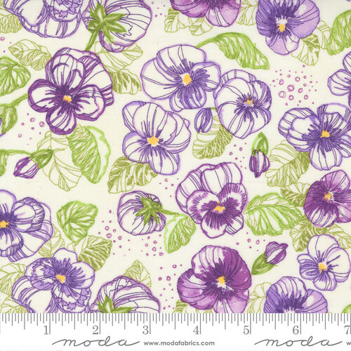 Pansys Posies Cream - Pansies Watercolor Lines - Fabric