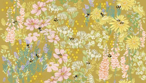 Pollinators Bee Garden Golden - Quilt Fabric