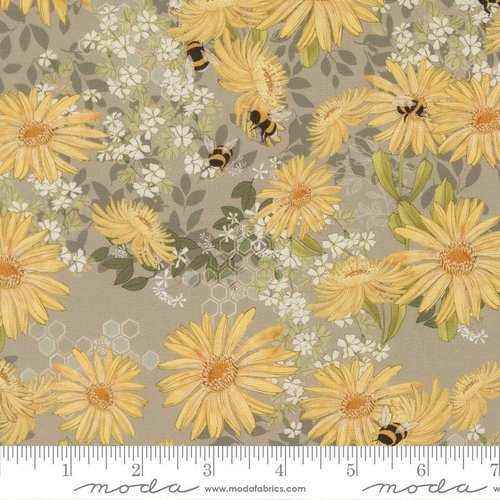 Pollinators Daisies Pebble - Quilt Fabric