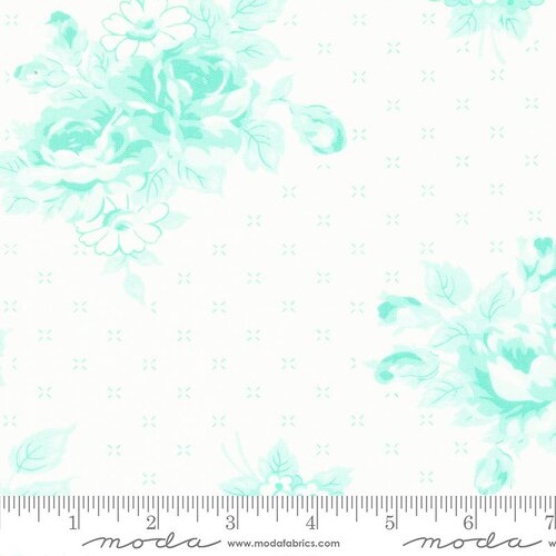 Lighthearted Rosy Cream Aqua - Large Floral - Quilt Fabric