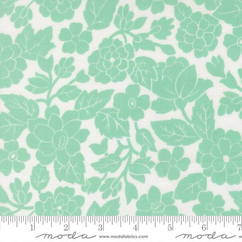 Bloomsberry Imprint White Aqua - Quilt Fabric