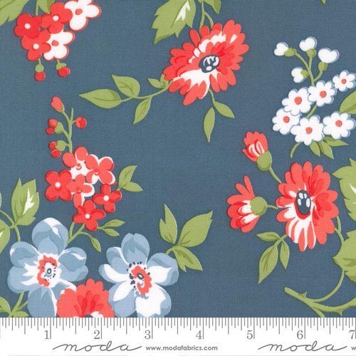 Stars And Stripes Floral Blue - Quilt Fabric