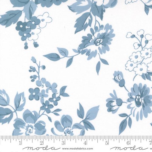 Stars And Stripes Floral White Blue - Quilt Fabric