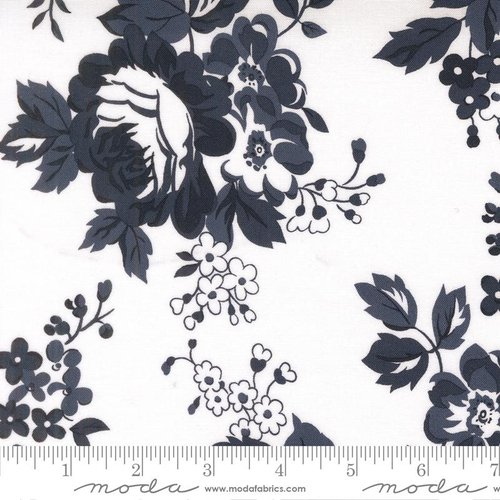 Stars And Stripes Floral White Navy - Quilt Fabric