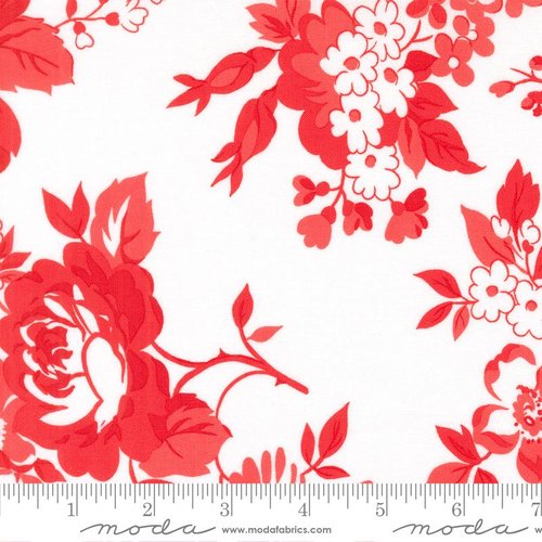 Stars And Stripes Floral White Red - Quilt Fabric
