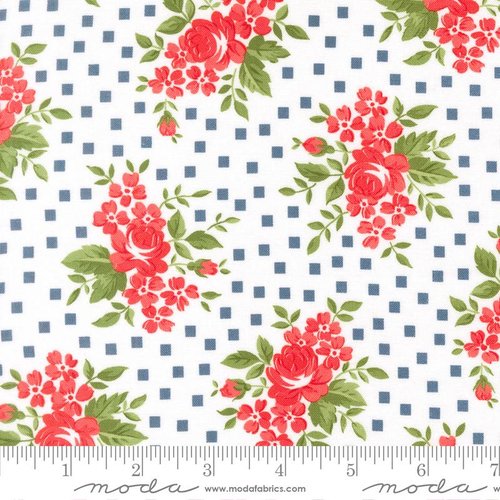 Stars And Stripes Flowers White - Quilt Fabric
