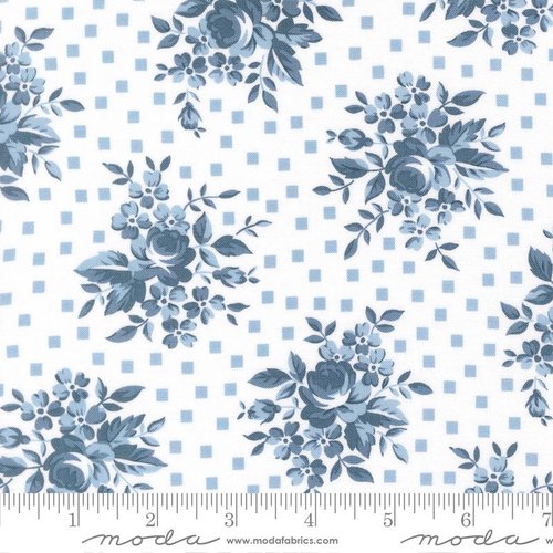 Stars And Stripes Flowers White Blue - Quilt Fabric