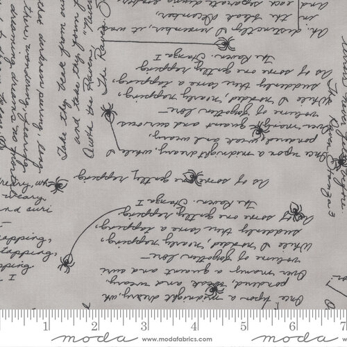 Ghostly Greetings Granite Grey - Creepy Cursive - Fabric