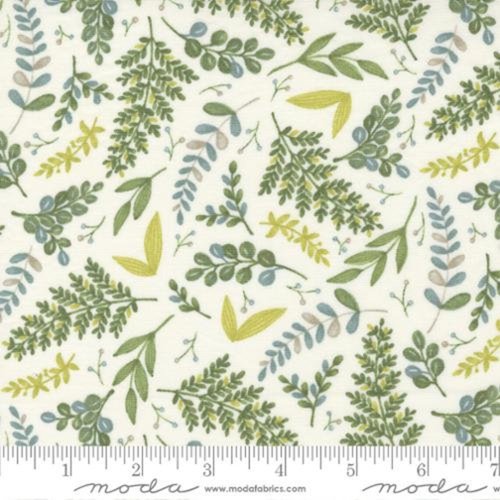 Happiness Blooms White Washed - Tossed Ferns - Yardage