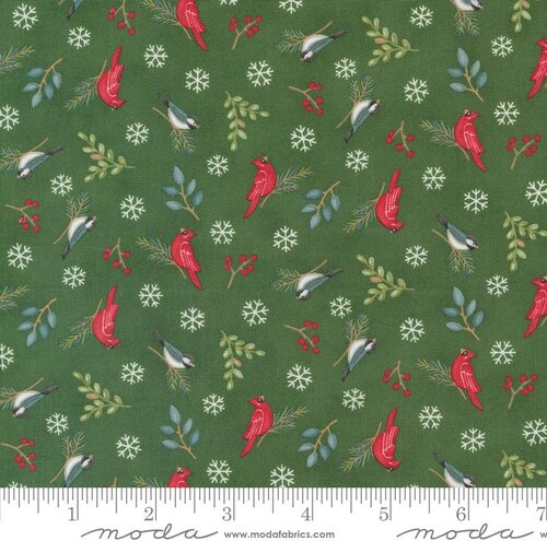 Woodland Winter Cardinals - Pine Green - Quilt Fabric