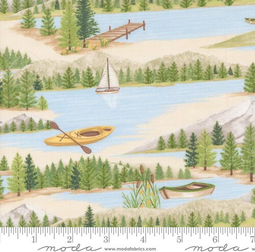On Lake Time Boats - Cloud White - Quilt Fabric