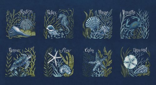 Seaside Panel Life Deep Sea - Quilt Fabric