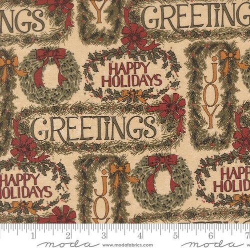 A Vintage Christmas Greetings - Tan - Quilt Fabric