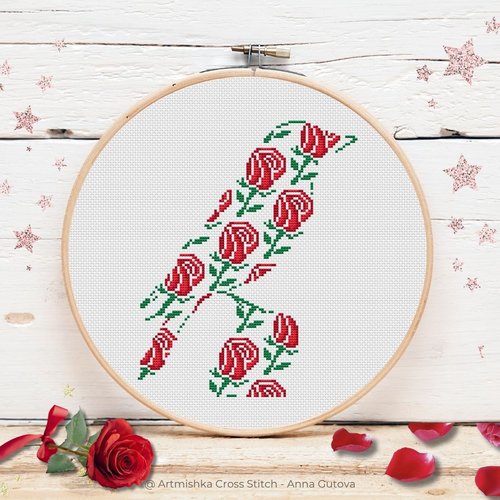 Blooming Bird Silhouette - Cross Stitch Pattern