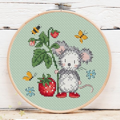 Strawberry Mouse Mini #1 - Cross Stitch Pattern